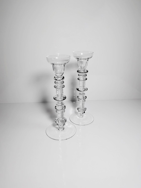 Image 1 of 2X Vintage Peill & Putzler Candle Holder Handmade Glass Mid - Century Crystal Glass Candle Holder Candelabra 60's Modernist