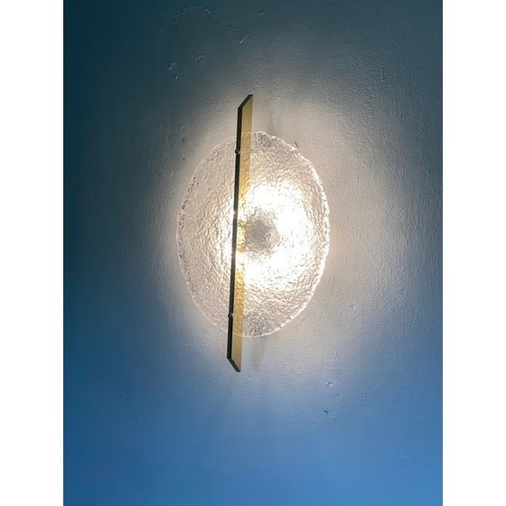 Image 1 of Italian Wall Light In Transparent Murano Glass Disc And Brass Metal Frame By Simoeng