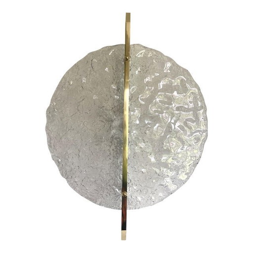 Italian Wall Light In Transparent Murano Glass Disc And Brass Metal Frame By Simoeng