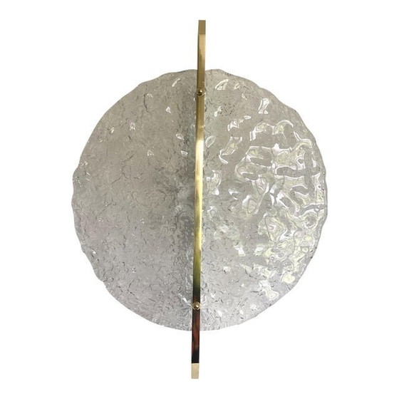 Image 1 of Italian Wall Light In Transparent Murano Glass Disc And Brass Metal Frame By Simoeng