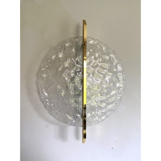 Image 1 of Italian Wall Light In Transparent Murano Glass Disc And Brass Metal Frame By Simoeng