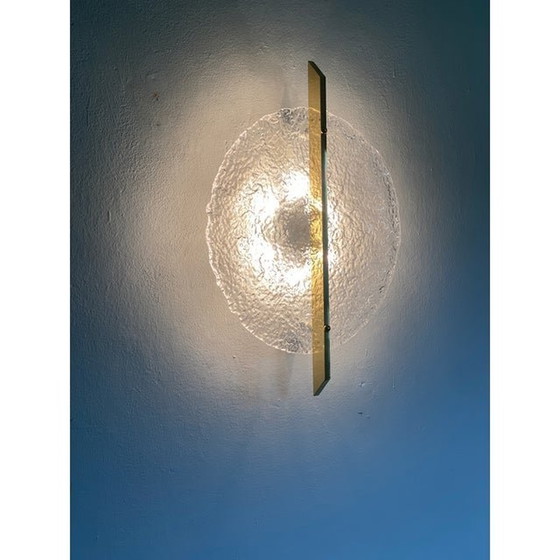 Image 1 of Italian Wall Light In Transparent Murano Glass Disc And Brass Metal Frame By Simoeng