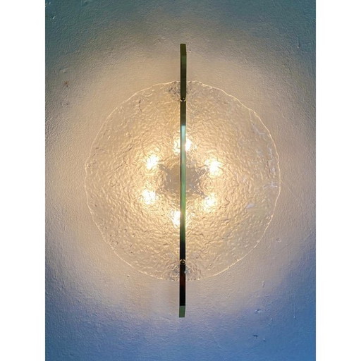 Italian Wall Light In Transparent Murano Glass Disc And Brass Metal Frame By Simoeng