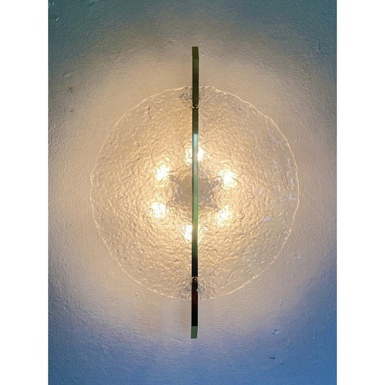 Image 1 of Italian Wall Light In Transparent Murano Glass Disc And Brass Metal Frame By Simoeng