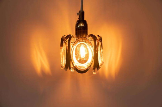 Image 1 of Lampe suspendue vintage en laiton et cristal Palwa, suspension midcentury