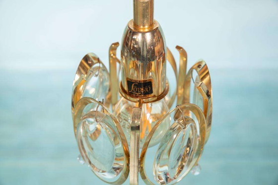 Image 1 of Lampe suspendue vintage en laiton et cristal Palwa, suspension midcentury