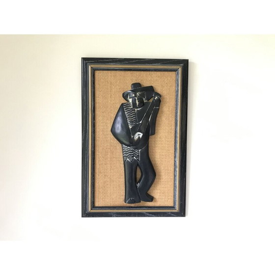 Image 1 of Bassorilievo d'epoca "Musicista messicano con chitarra" in gesso