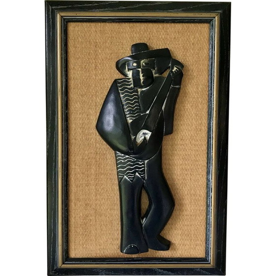 Image 1 of Bassorilievo d'epoca "Musicista messicano con chitarra" in gesso