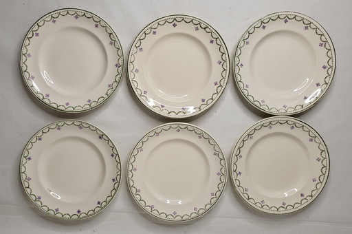 6 Longwy Earthenware Dinner Plates Model Violetta