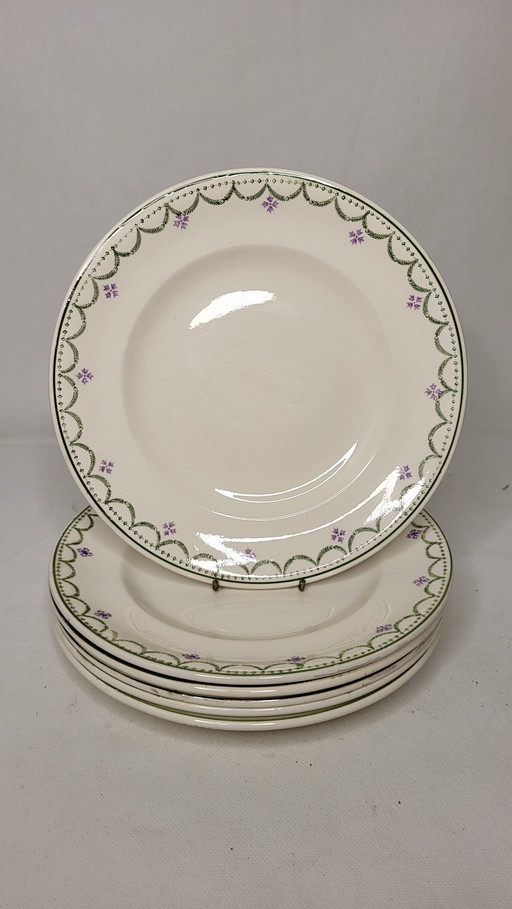 6 Longwy Earthenware Dinner Plates Model Violetta