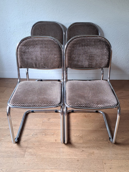 4x Mid - Century dining chairs tubular frame