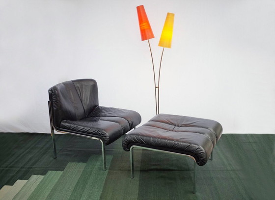 Image 1 of Leather Armchair With Ottoman Lounge Chair Model 1200 Eichenberger For Girsberger