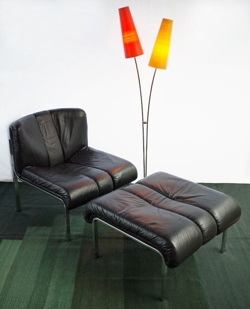 Leather Armchair With Ottoman Lounge Chair Model 1200 Eichenberger For Girsberger