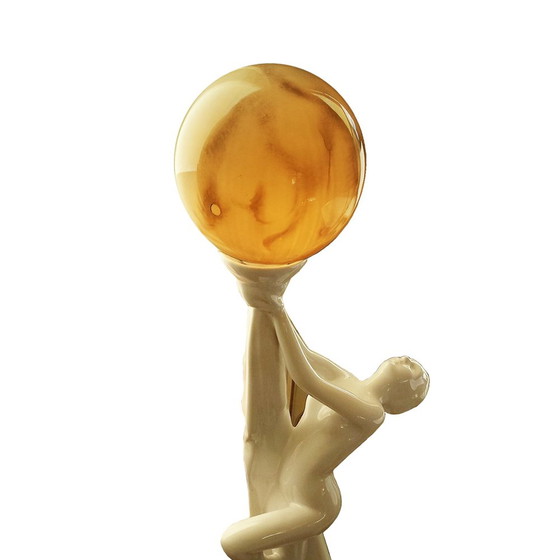 Image 1 of Art Deco Ceramic & Opaline Glass Table Lamp, 1950s