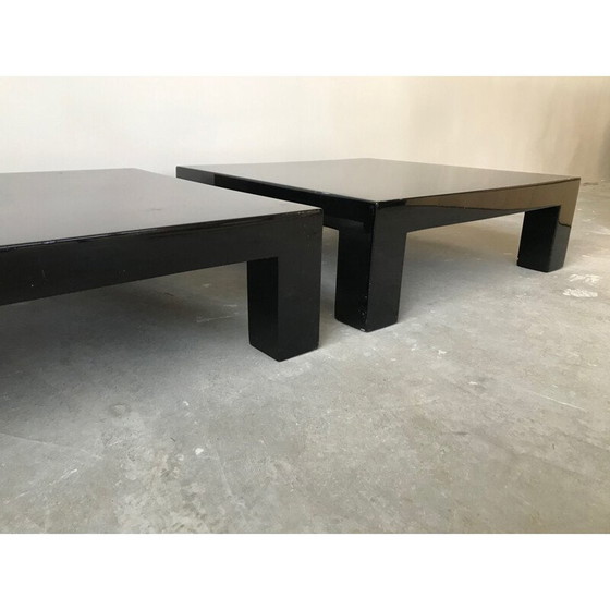 Image 1 of Pair of vintage coffee tables in black lacquered wood, 1970