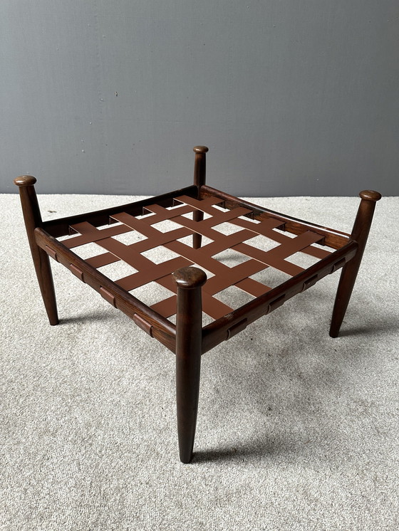 Image 1 of Eric Merthen Leather and Rosewood Hocker Footstool Ottoman