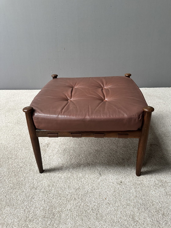 Image 1 of Eric Merthen Leather and Rosewood Hocker Footstool Ottoman