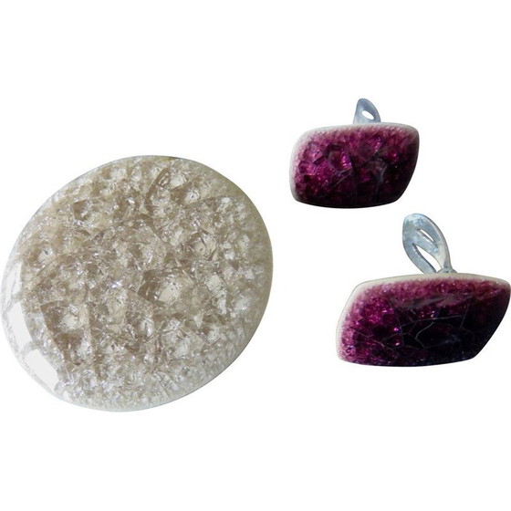 Image 1 of Vintage brooch with pair of crackle enamel earrings by Ole Bjorn Kruger, Denmark