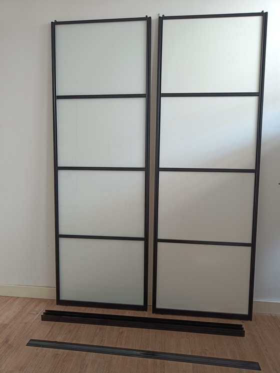 Image 1 of 2x Metal Sliding Door With Milky Glass