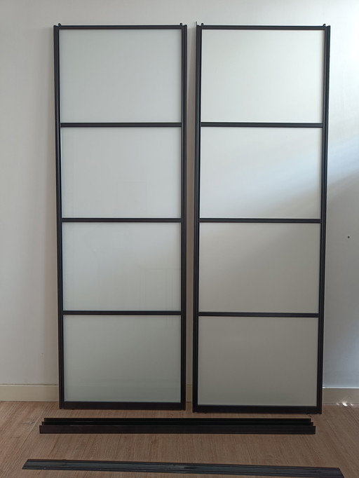 2x Metal Sliding Door With Milky Glass