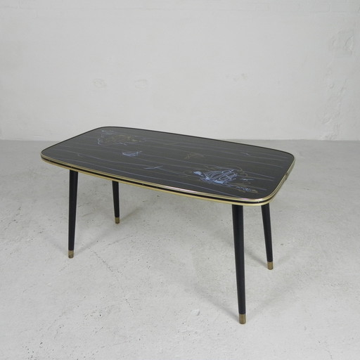 Vintage Coffee Table With Glass Top And Angled Legs