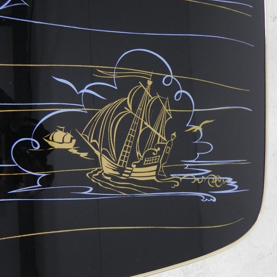 Image 1 of Vintage Coffee Table With Glass Top And Angled Legs