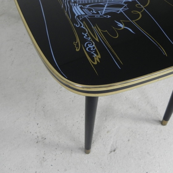 Image 1 of Vintage Coffee Table With Glass Top And Angled Legs
