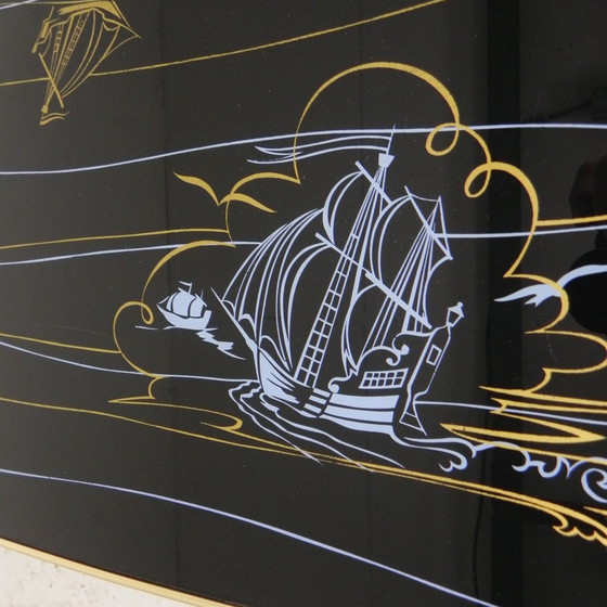 Image 1 of Vintage Coffee Table With Glass Top And Angled Legs