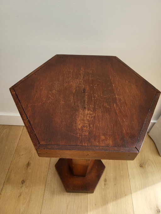 Art Deco Hexagonal Side Table Or Plant Stand, Wood