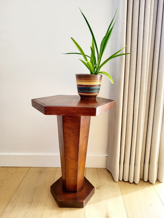 Image 1 of Art Deco Hexagonal Side Table Or Plant Stand, Wood