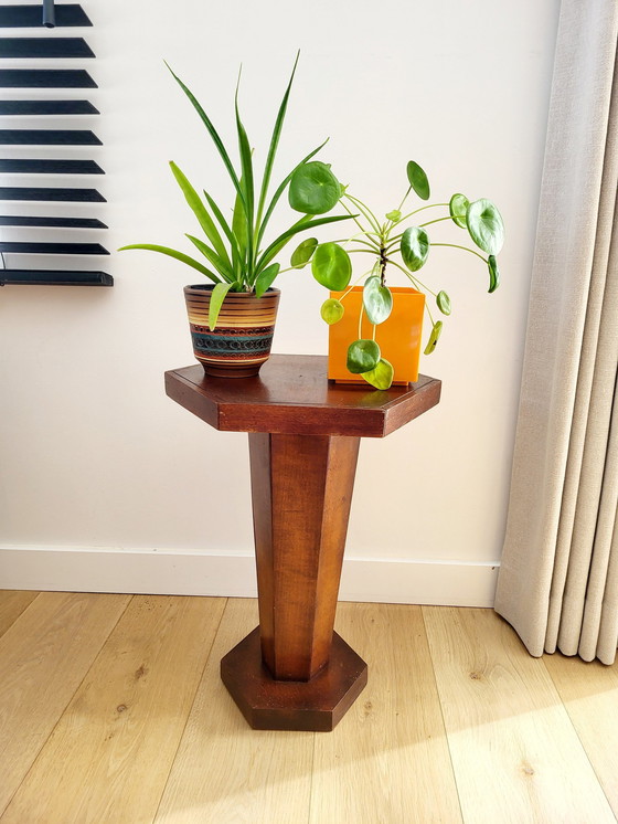 Image 1 of Art Deco Hexagonal Side Table Or Plant Stand, Wood