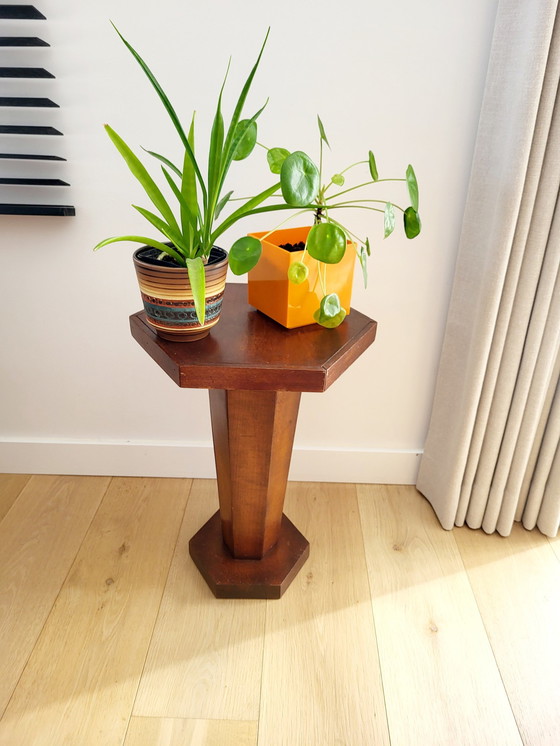 Image 1 of Art Deco Hexagonal Side Table Or Plant Stand, Wood