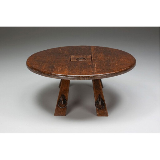 Rustic vintage coffee table with ring, 1960