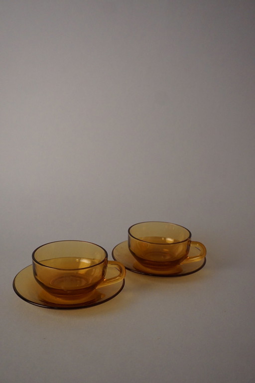 Japanse glas amberkleurige koffiekopjes