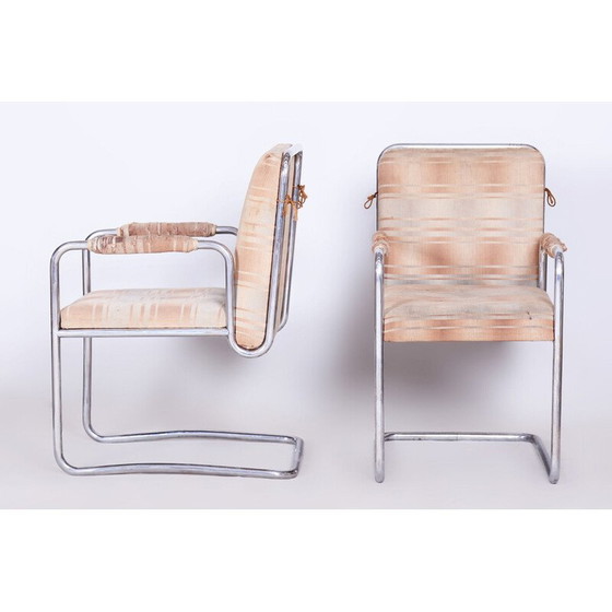 Image 1 of Coppia di poltrone vintage Bauhaus in acciaio cromato e tessuto di Karel E. Ort per Hynek Gottwald, Cecoslovacchia 1930