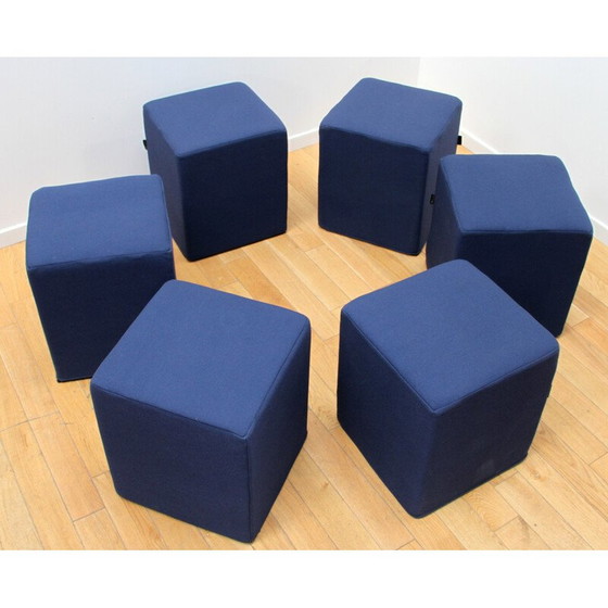Image 1 of Set di 6 pouf in tessuto blu vintage per Softline