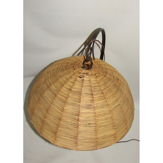 Image 1 of Lampada da parete vintage in metallo e vimini, anni '60