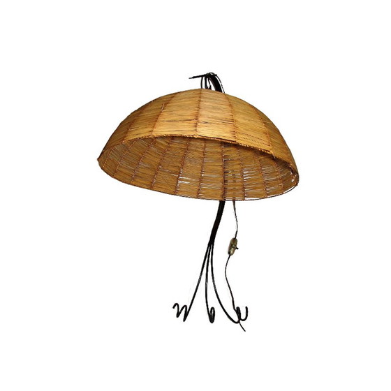 Image 1 of Lampada da parete vintage in metallo e vimini, anni '60