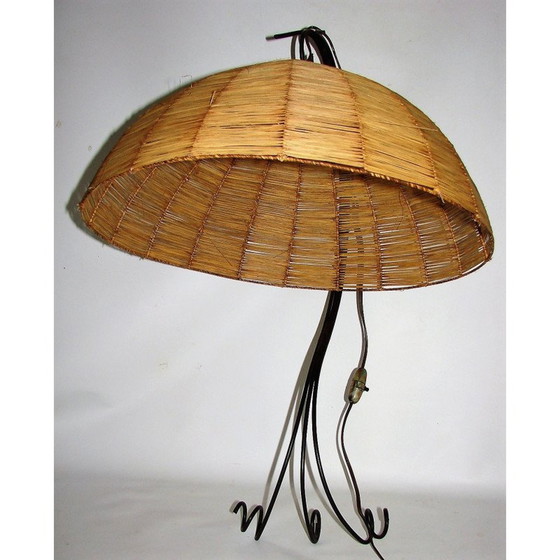 Image 1 of Lampada da parete vintage in metallo e vimini, anni '60