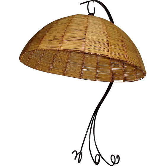 Image 1 of Lampada da parete vintage in metallo e vimini, anni '60