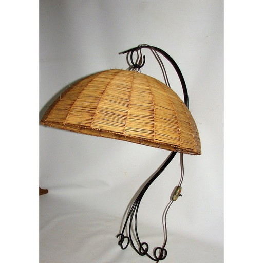 Vintage metal and wicker wall lamp, 1960s