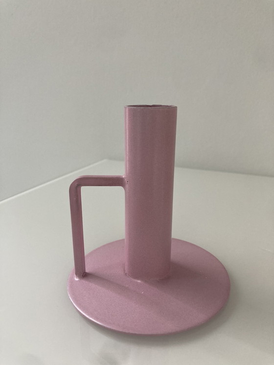 Image 1 of Set Of Three Pink Candlesticks