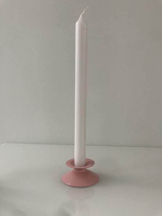 Image 1 of Set Of Three Pink Candlesticks