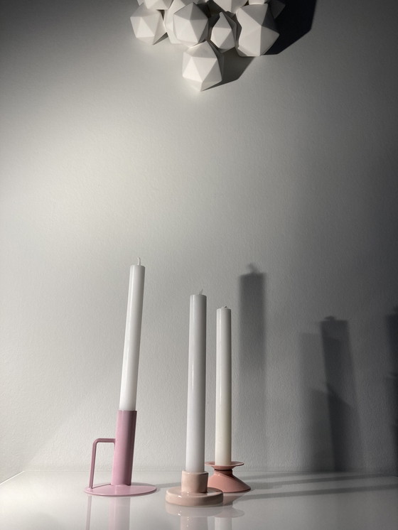 Image 1 of Set Of Three Pink Candlesticks