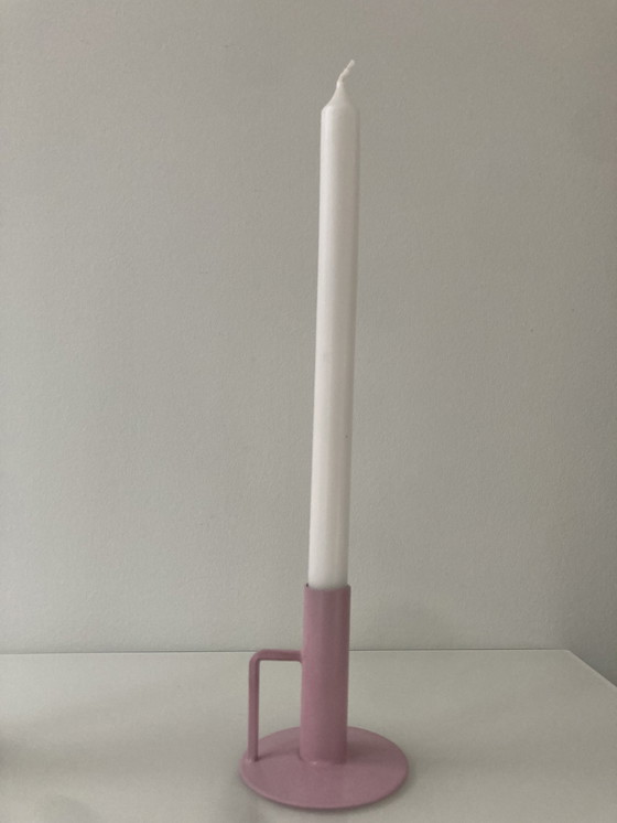 Image 1 of Set Of Three Pink Candlesticks