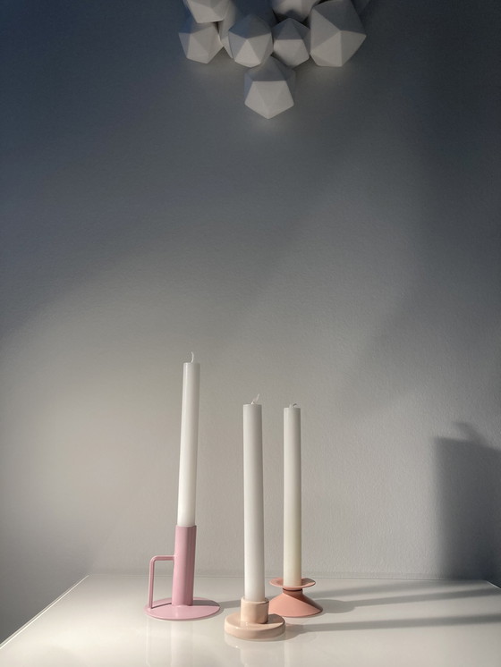 Image 1 of Set Of Three Pink Candlesticks