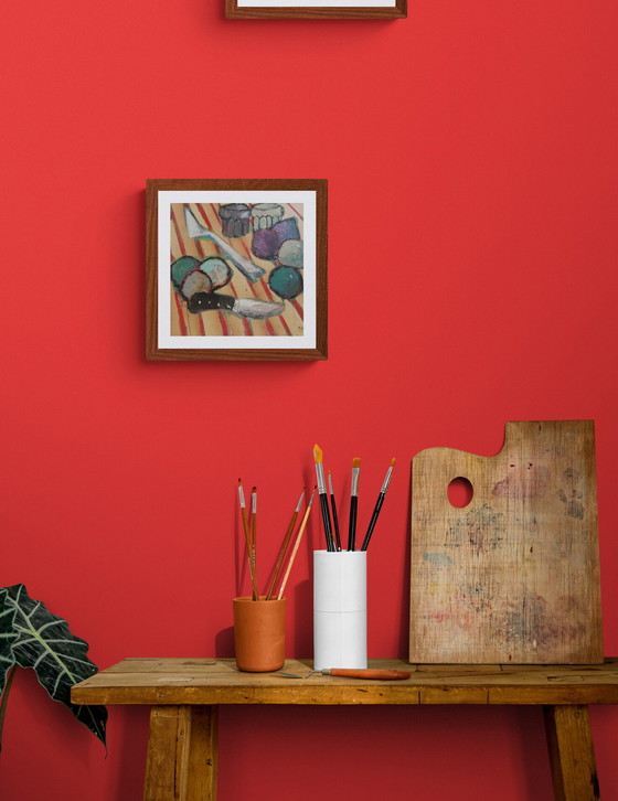 Image 1 of Germain Henneka - Fruits, spoon, glasses and knife with red stripes