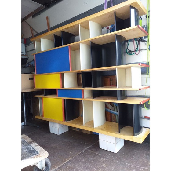 Image 1 of Vintage bookcase with embossed aluminum sliding doors by Perriand Charlotte
