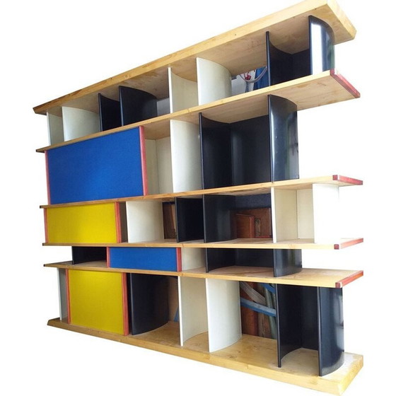 Image 1 of Vintage bookcase with embossed aluminum sliding doors by Perriand Charlotte