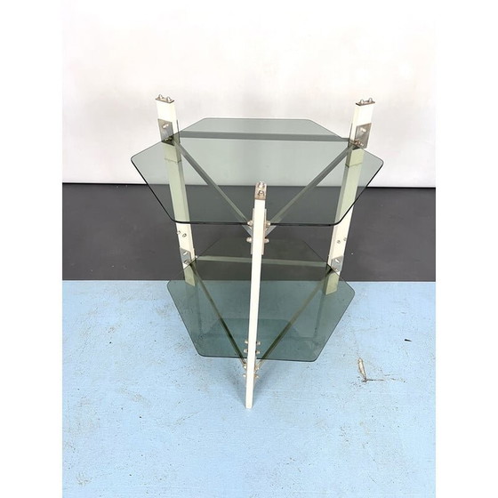 Image 1 of Vintage wood and smoked glass side table, Italy 1970s